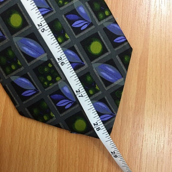 Ermenegildo Zenga Purple Green Gray Squares On Black 100% Silk Mens Tie - Picture 3 of 6